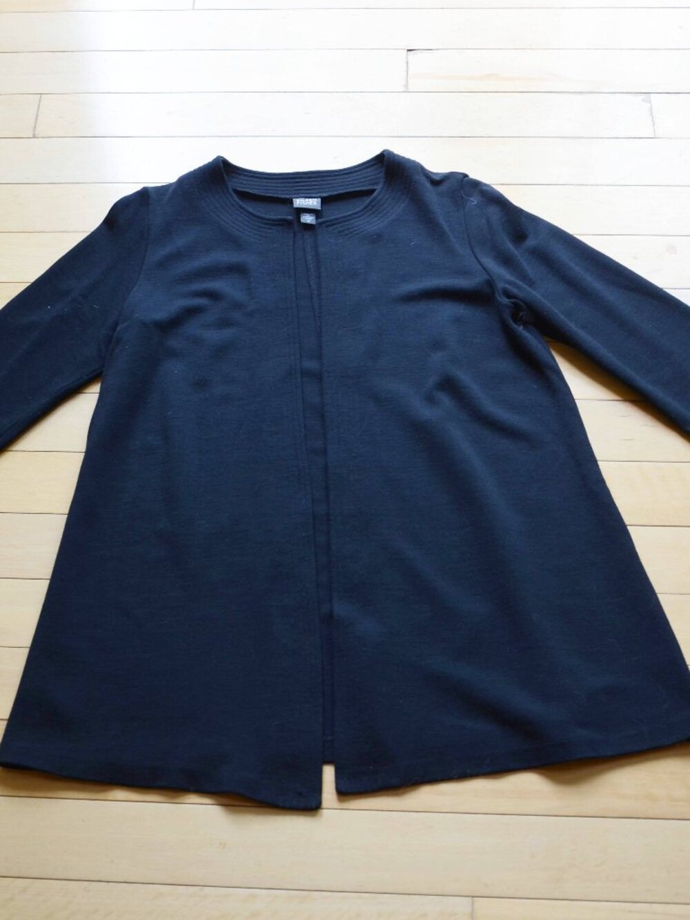 Eileen Fisher Open Front Wool Blend Cardigan Jacket Size M Black